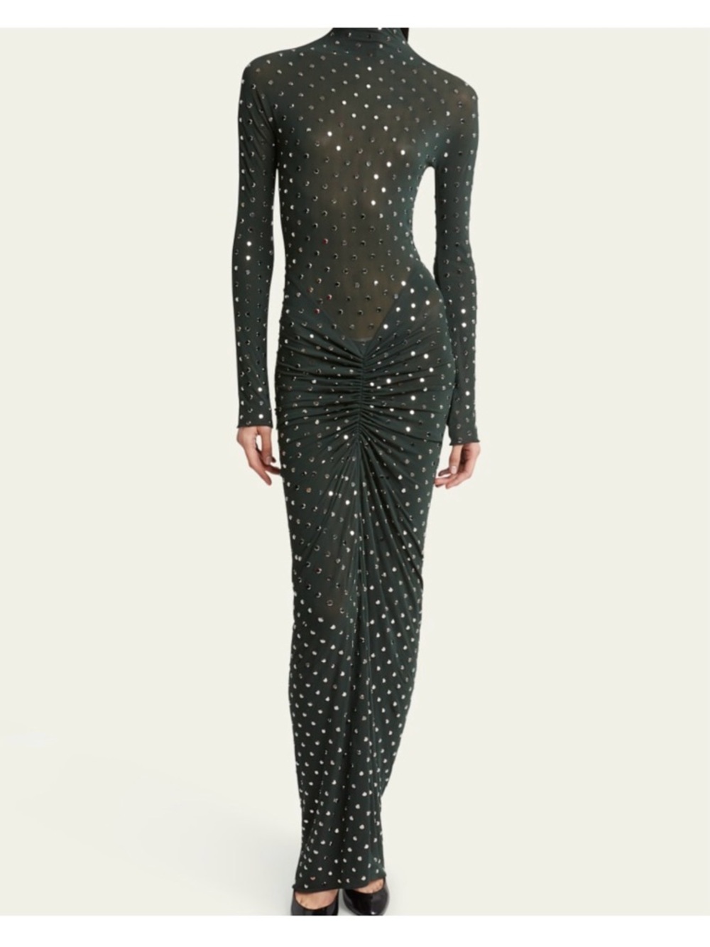 Alaia studded long sleeve draped sheer maxi dress 38(6)